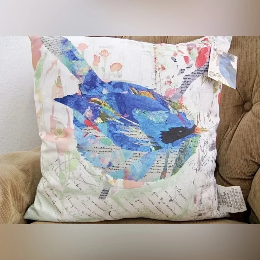 New Blue Bird Cottage French Country Toss Throw Pillow 18” x 18”